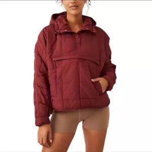 Free People Pippa Pullover Packable Puffer Hoodie Jasper Maroon XS